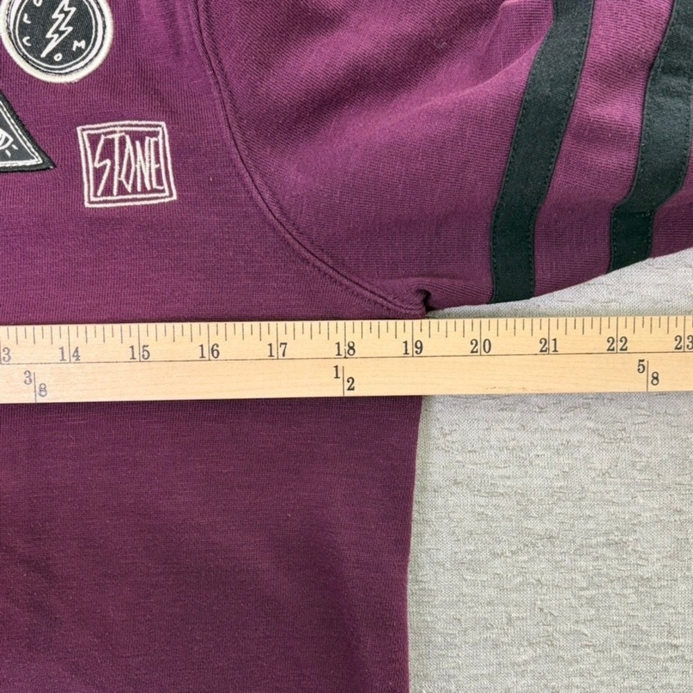 Volcom Women Full Zip Hoodie Small Purple Athletic Varsity Stripes Graphic Patch - Picture 10 of 11